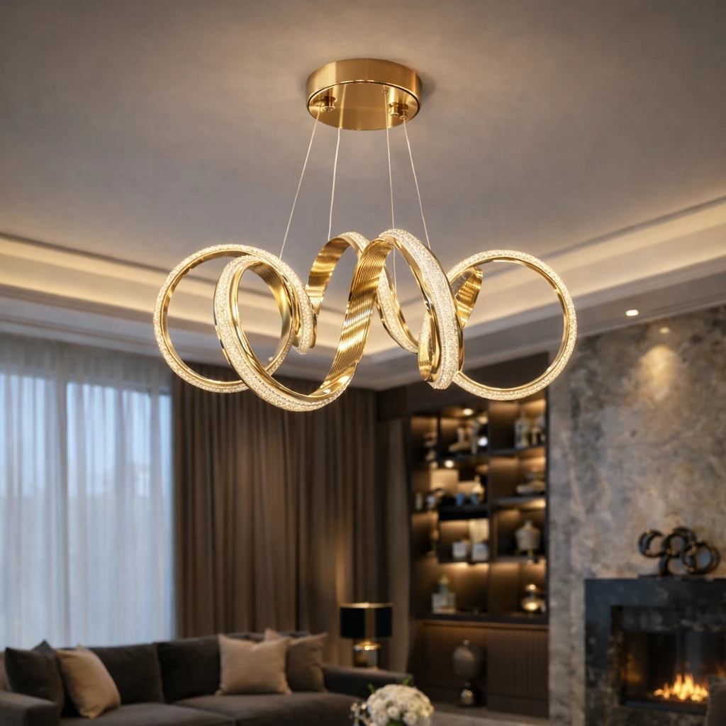 Parmas Lüks Cristalya Serisi Orjinal Gold Kaplamalı 3 Renk Ledli Sarkıt Ledli Avize Modern Led Avize-Çap 50 cm