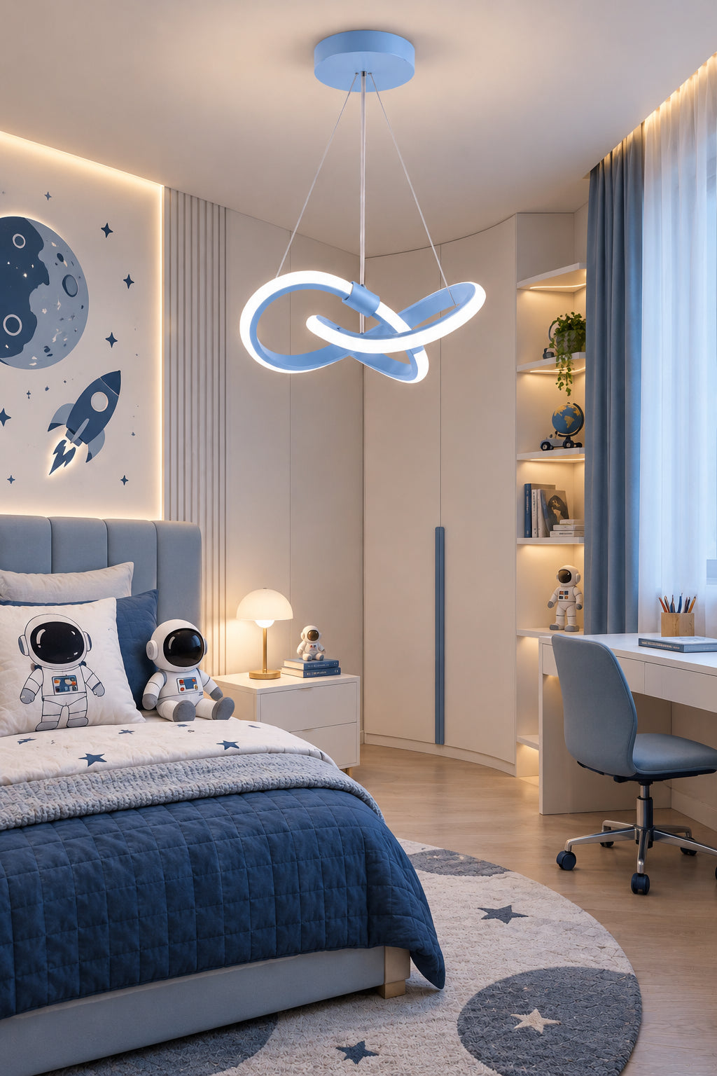 Bonna Modern Tekli Mavi Sarkıt Led Beyaz Işık Power Ledli Salon Mutfak Oda Hol Ledli Avize