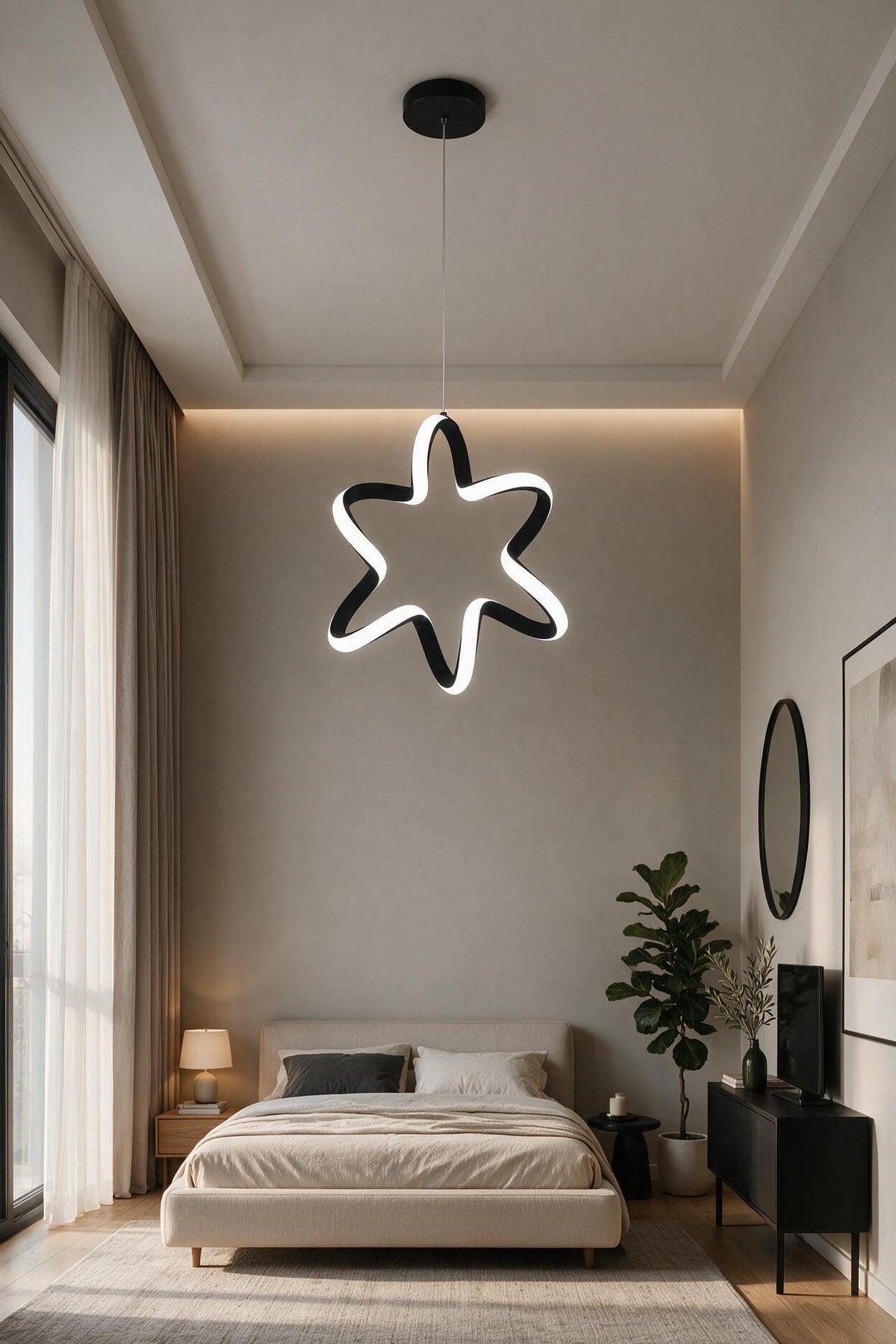 Yıldız Siyah Tekli Sarkıt Led Beyaz Işık Ultra Ledli Salon Mutfak Oda Hol Ledli Avize