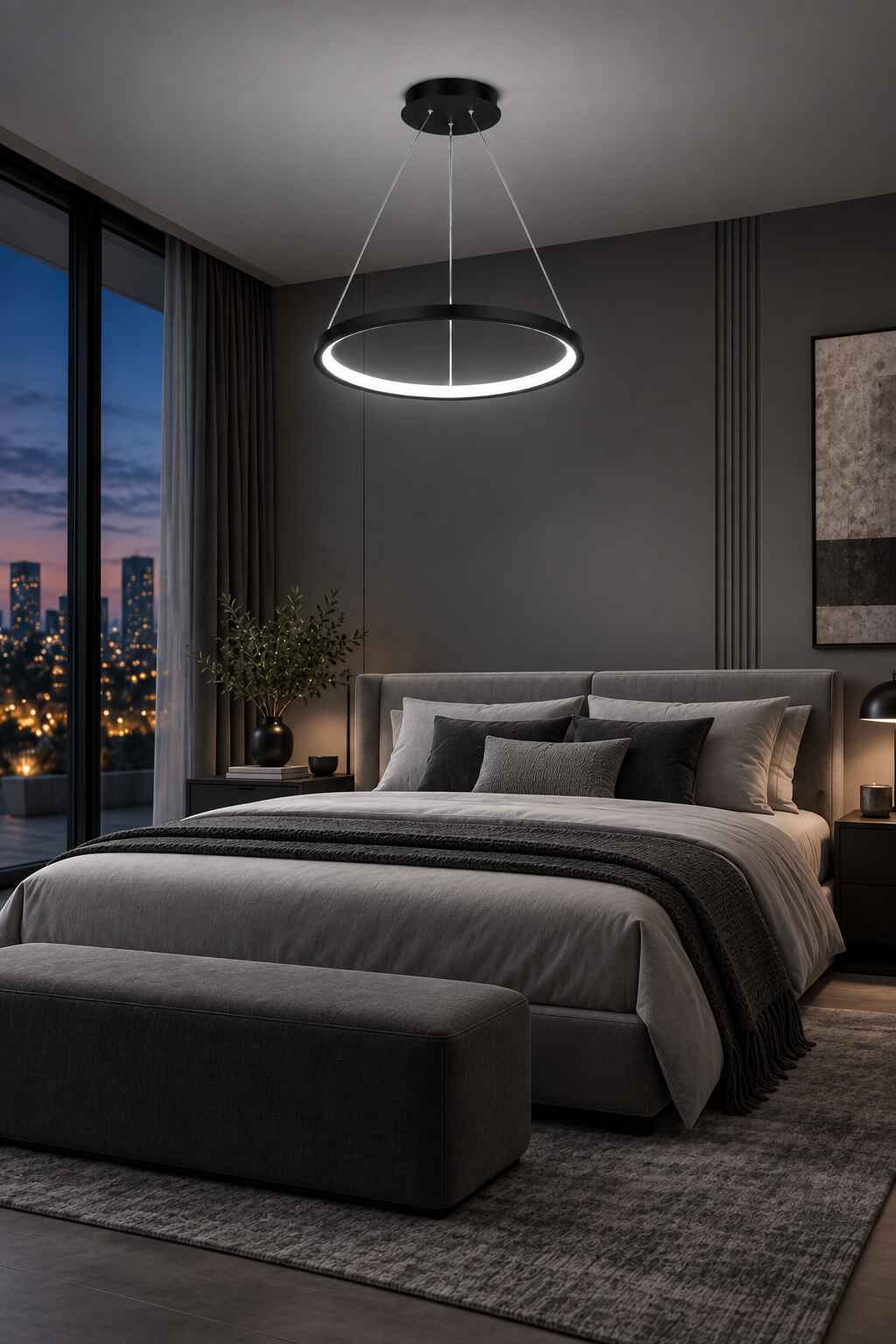 Ringa Siyah Beyaz Işık Modern Tasarım Led Avize