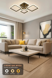 MS73005-2+2 Modern 3 Renk Ledli Plafonyer Siyah Lüks Modern 4'Lü Ledli Avize
