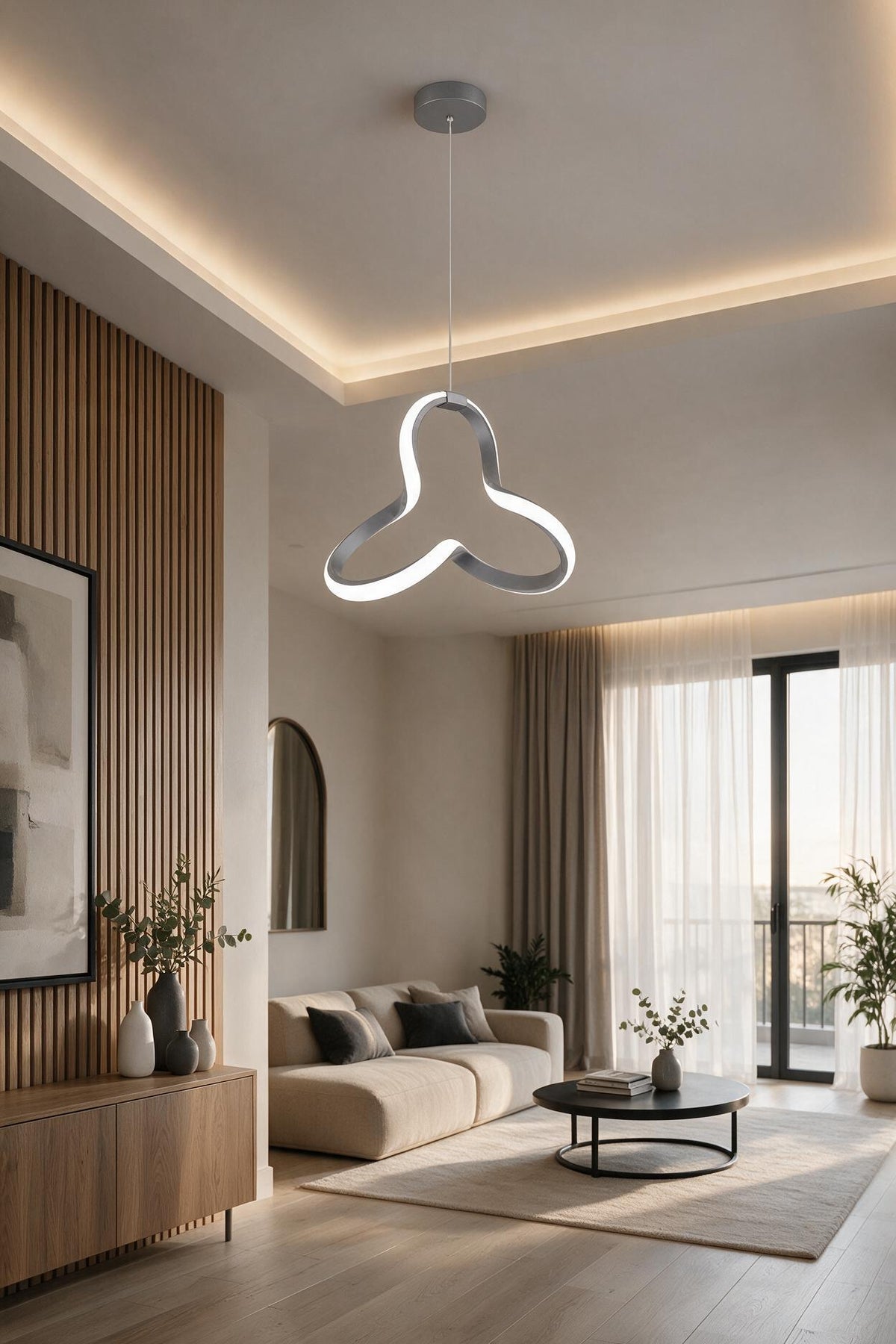 Clover Gri Tekli Sarkıt Beyaz Ledli Avize