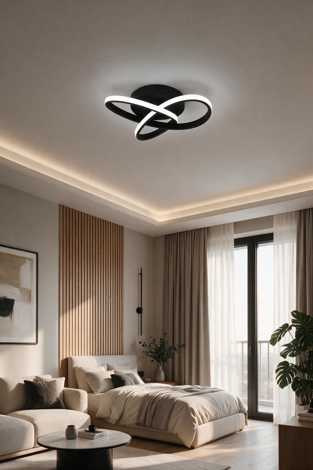Elagans Siyah Modern Ultra Power Beyaz Ledli Plafonyer Tekli Ledli Avize