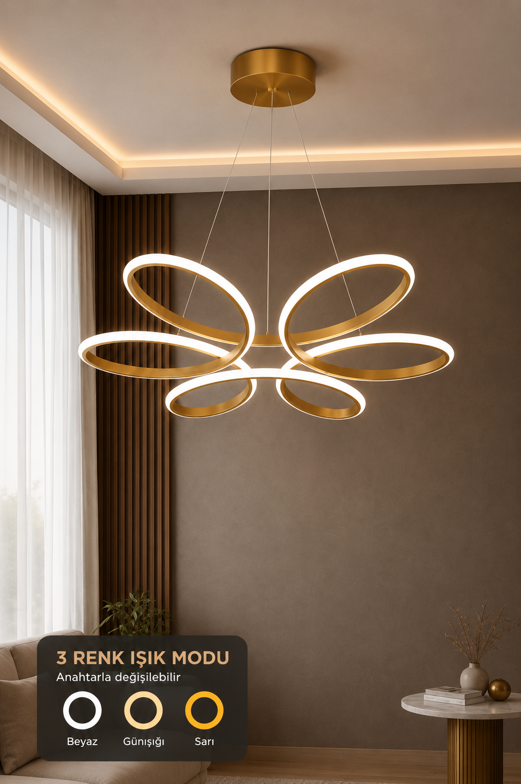 Nipul Eskitme Sarkıt Modern Ultra Süper 3 Renk Işıklı Ledli Avize