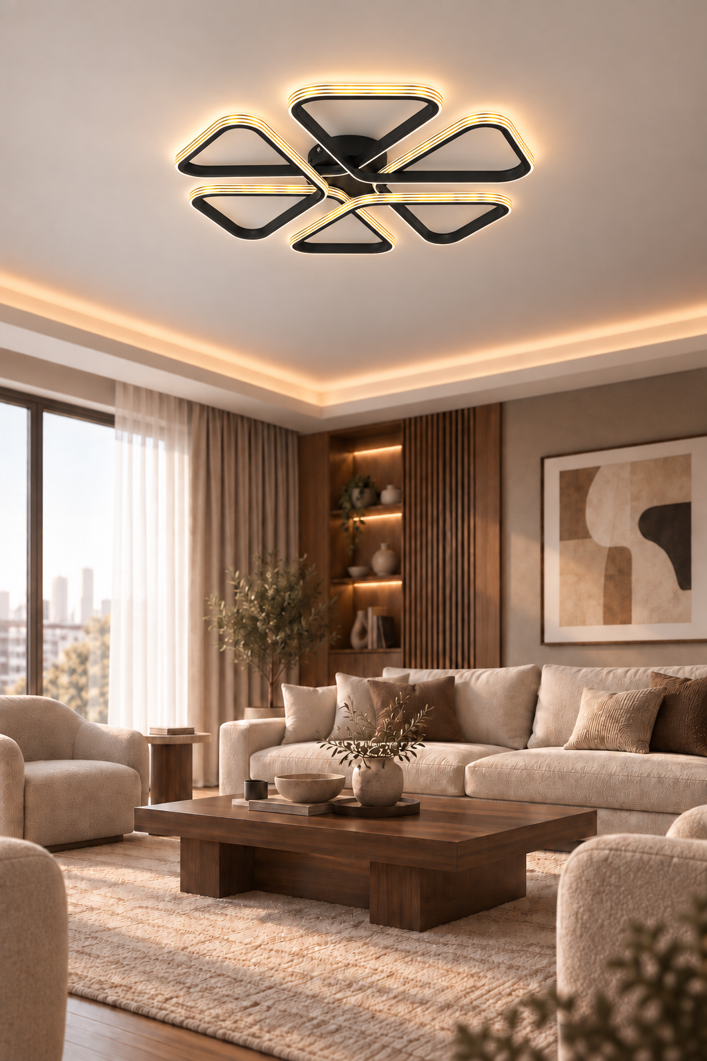 Oslo Siyah Modern Gold Çizgili Plafonyer Ultra Power Beyaz Ledli Avize