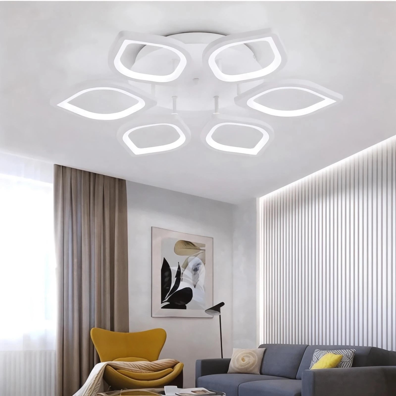 MS53005-6 Modern 3 Renk Ledli  Beyaz Plafonyer Lüks  6'lı  Ledli Avize