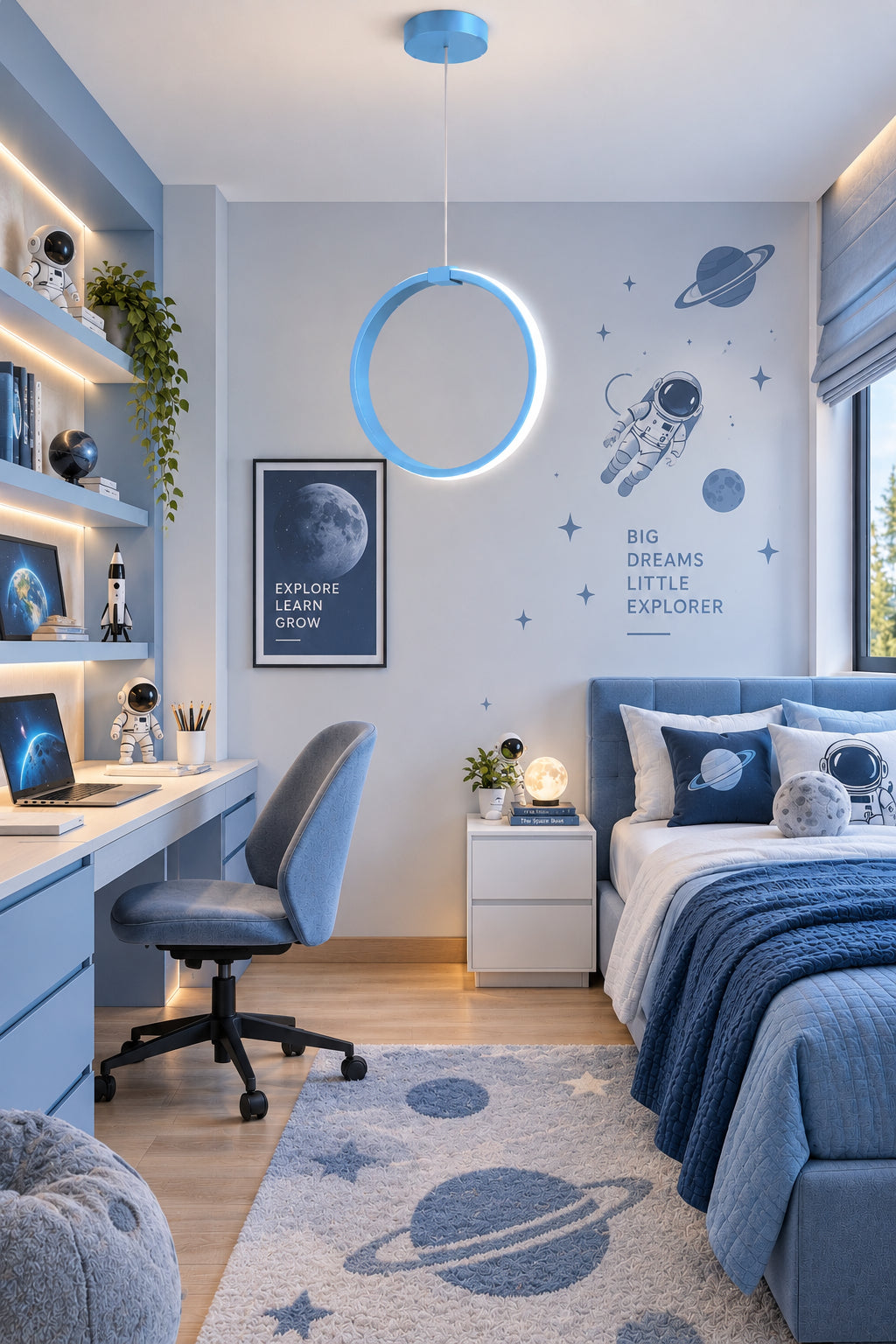 Rings Mavi Tekli Sarkıt Led Beyaz Işık Ultra Ledli Salon Mutfak Oda Hol Ledli Avize