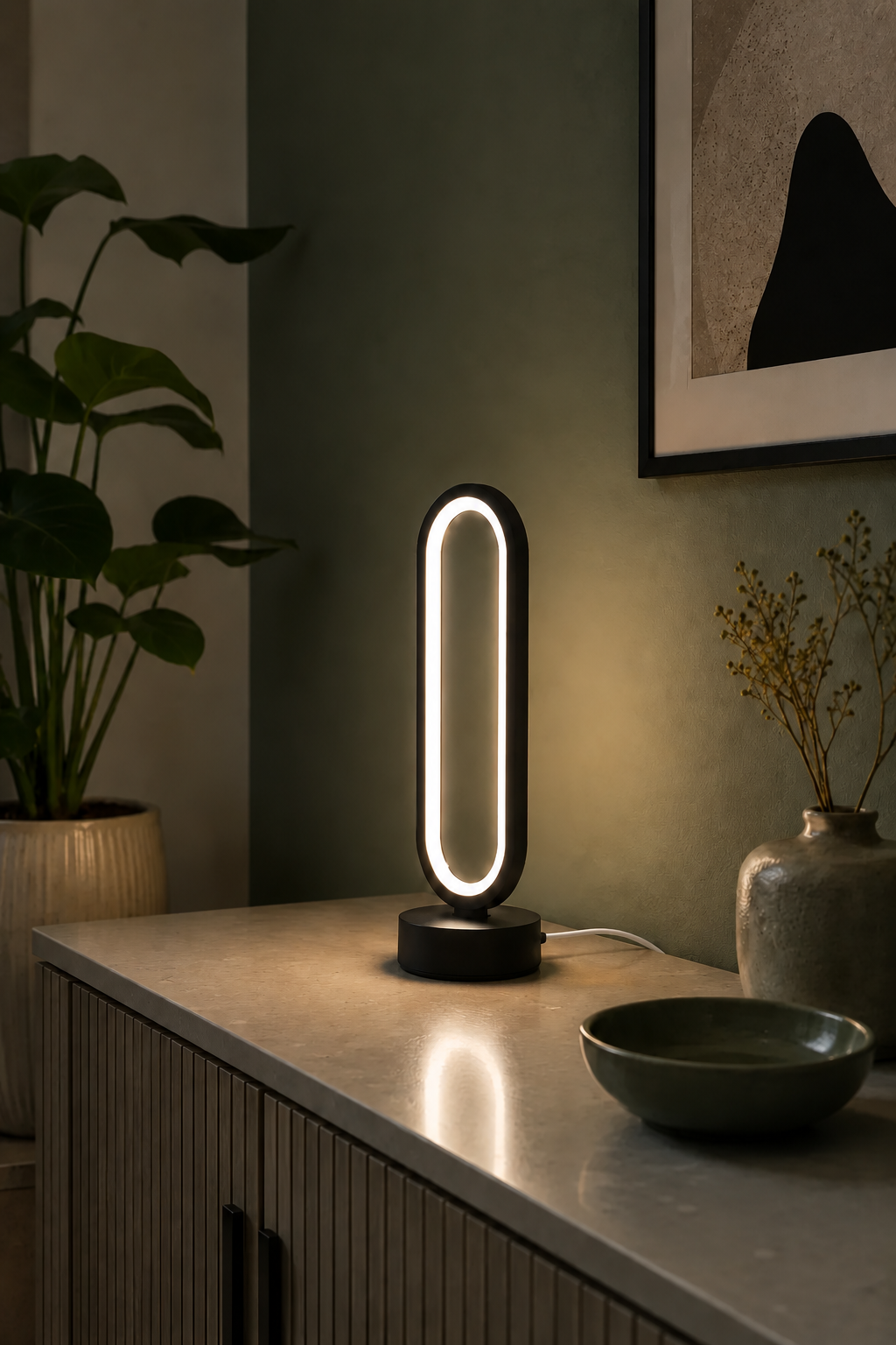 Ovis Siyah Masa Lambası Beyaz Işık Ledli Modern Led Abajur