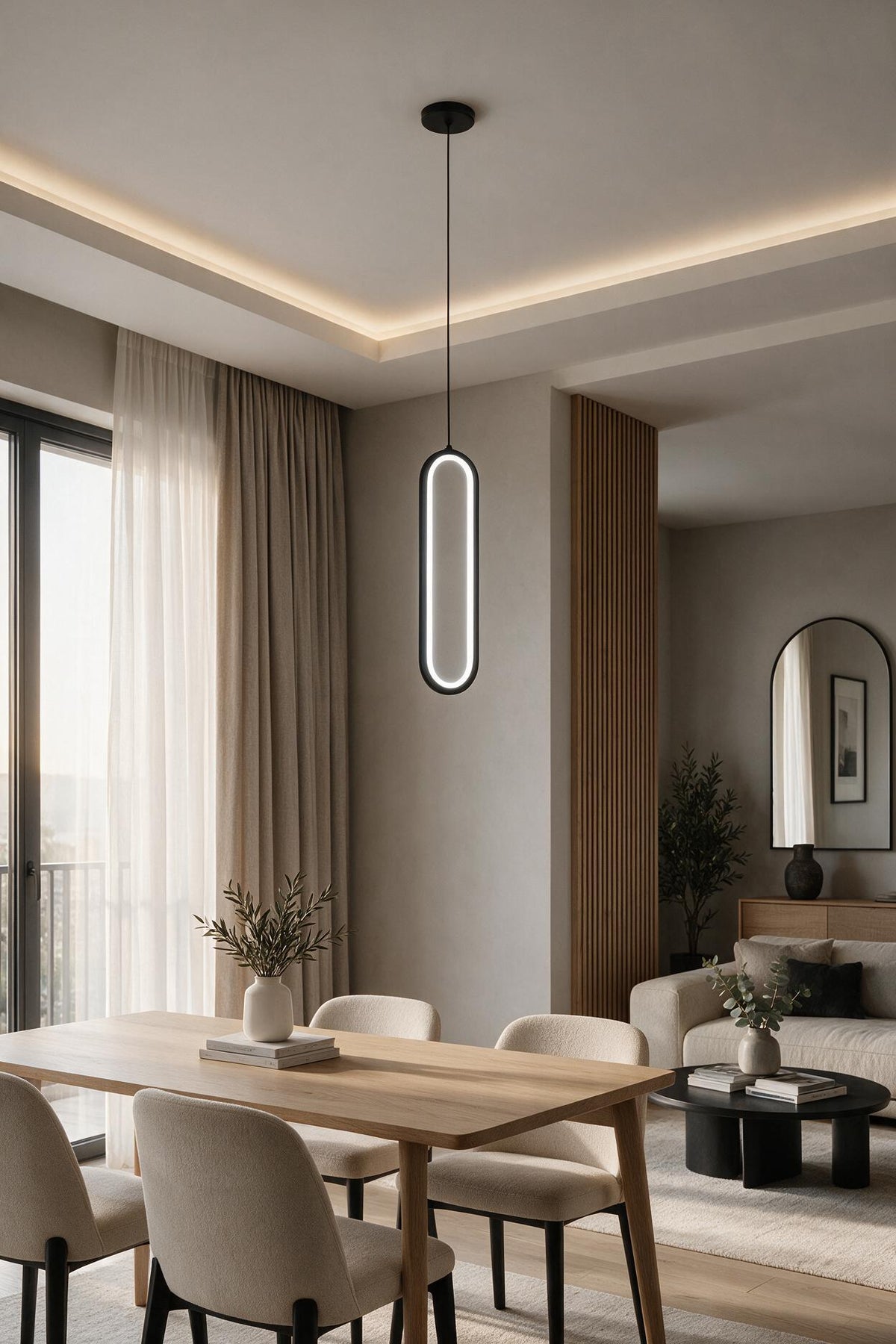 Ovis Siyah Beyaz Işık Ledli Modern Sarkıt Led Avize