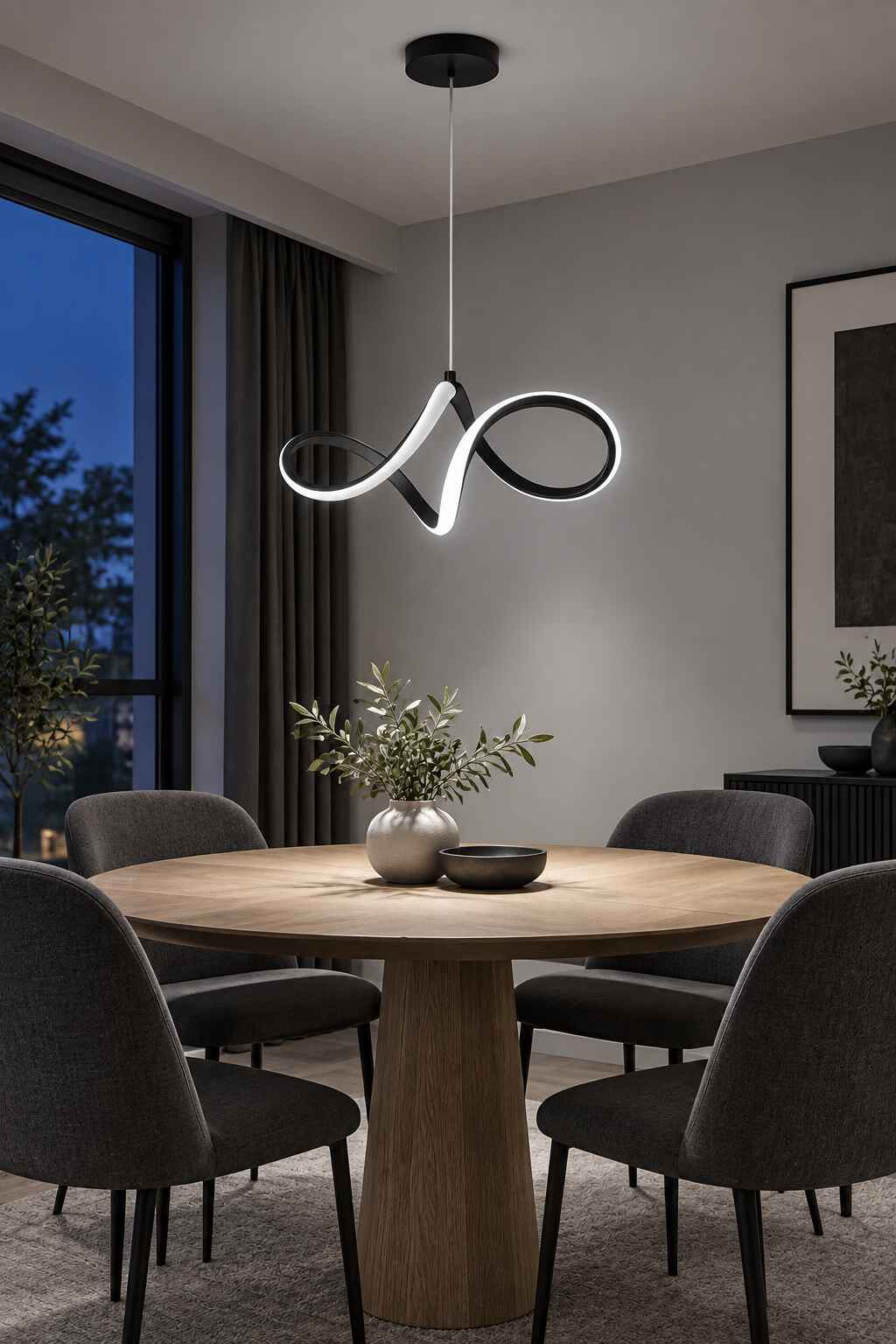 Casabella Mimari Tasarım Siyah Sarkık Modern Ultra Power Beyaz Ledli Avize