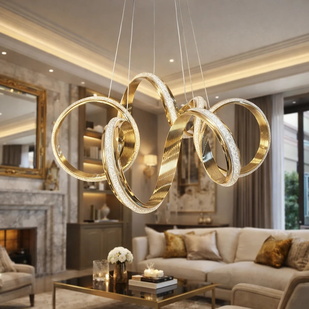 Parmas Lüks Cristalya Serisi Orjinal Gold Kaplamalı 3 Renk Ledli Sarkıt Ledli Avize Modern Led Avize-Çap 50 cm
