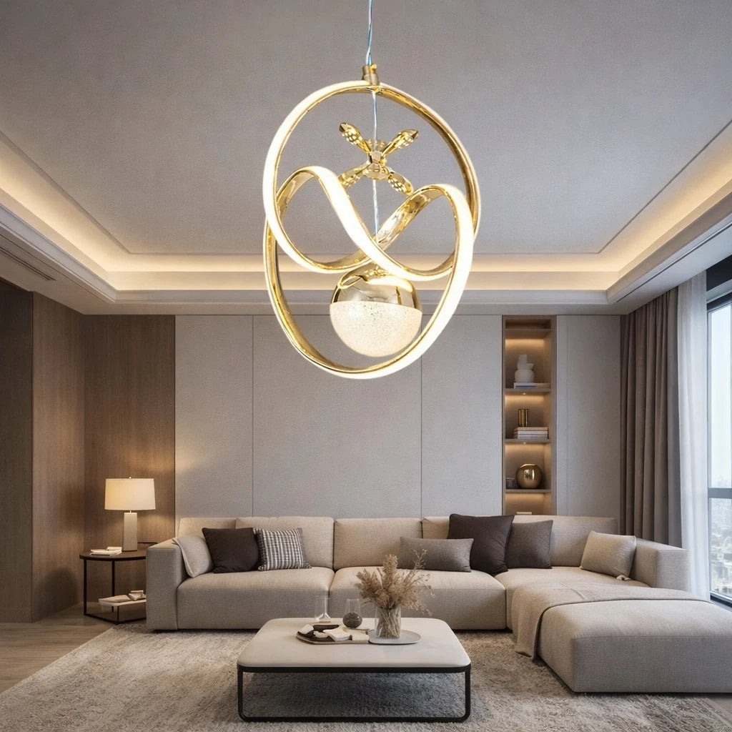 Bianca Gold  Kaplama 3 Renk Ledli Modern Özel Tasarım Sarkıt Ledli Avize