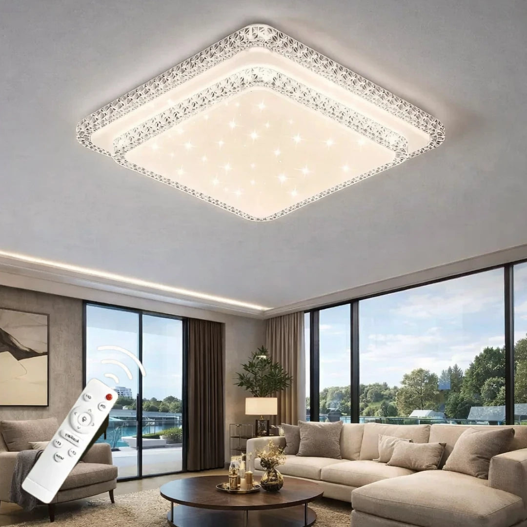 Havana Cristalya Serisi 50'Lik 2 Katlı Kare Uzaktan Kumandalı Dimmerli 3 Renk Ledli Plafonyer Ledli Avize Çap 50 cm