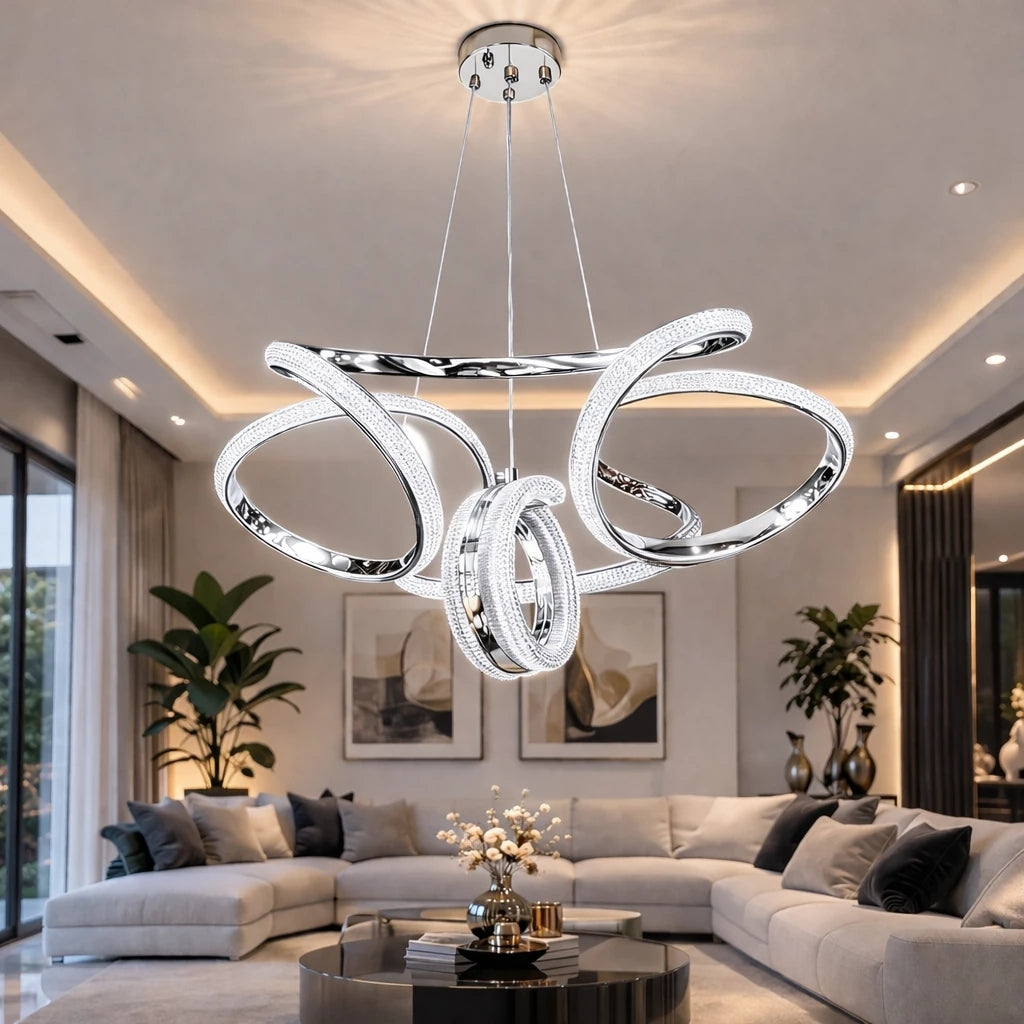 Monza Lüks Cristalya Serisi Orjinal Krom Kaplamalı 3 Renk Ledli Sarkıt Ledli Avize Modern Led Avize-Çap 50 cm