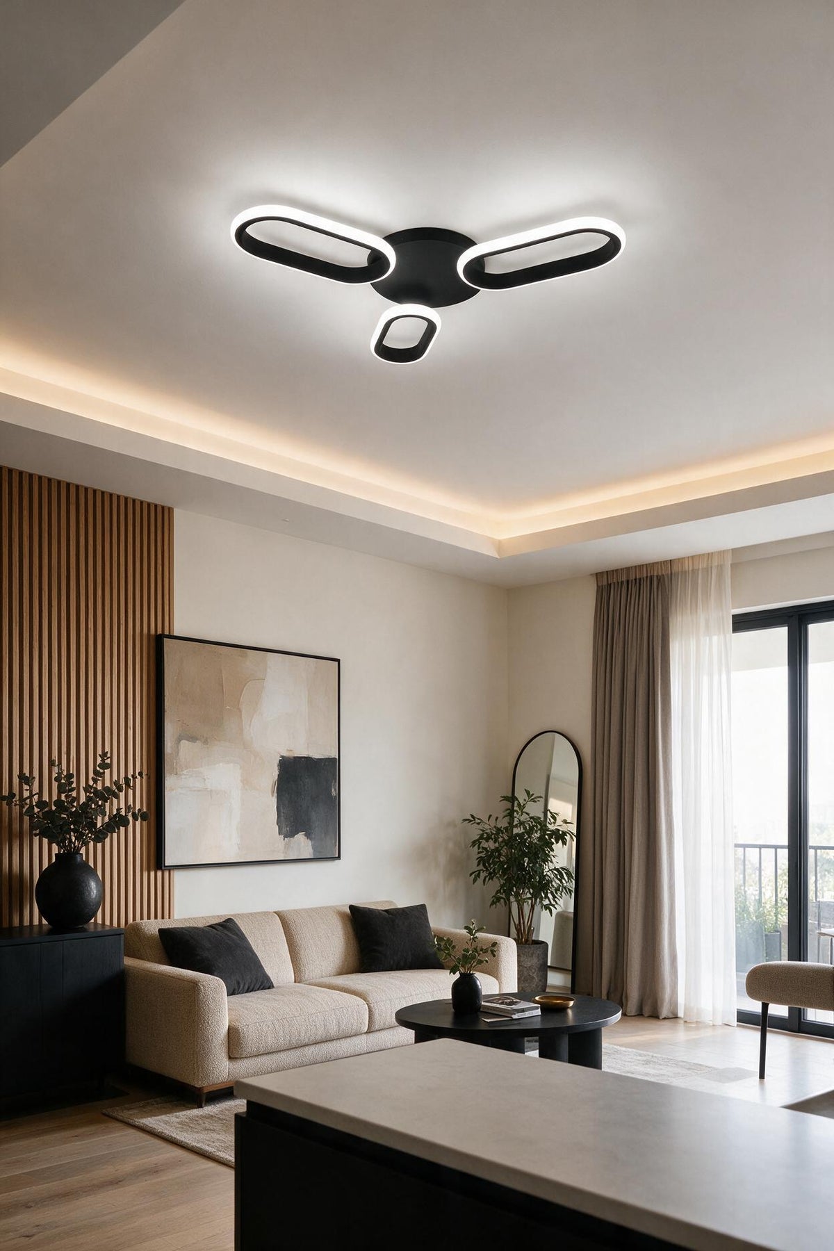 Hermes Siyah Modern Ultra Power Beyaz Ledli 3'Lü Plafonyer Ledli Avize