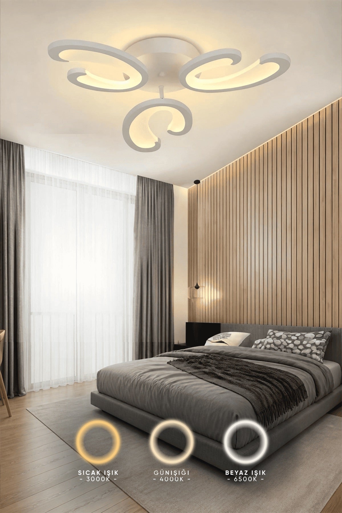 MS30005-3 Modern 3 Renk Ledli Plafonyer Beyaz Lüks 3'Lü Ledli Avize