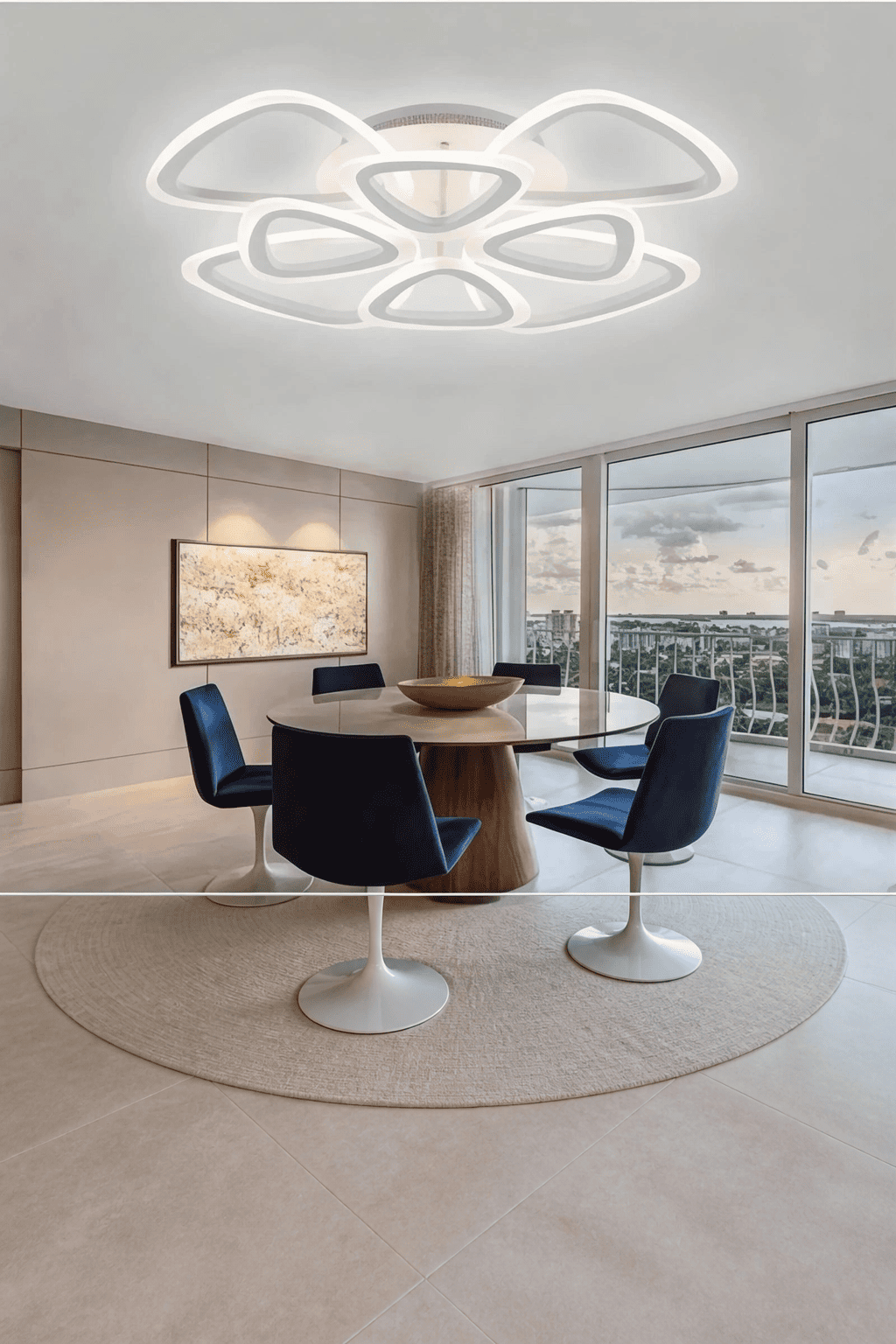 MS39005-4+4 Modern 3 Renk Ledli Mimari Tasarım Beyaz Plafonyer Lüks Modern 8'Lİ Ledli Avize
