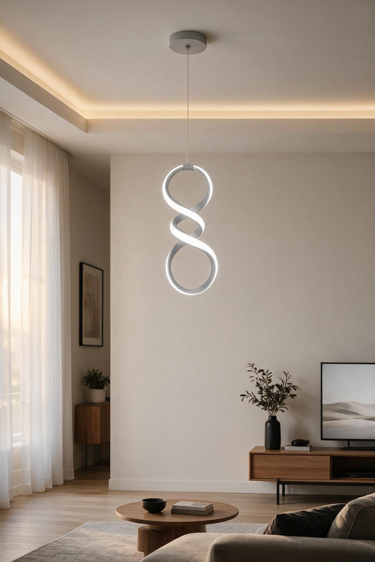 Bohem Gri Beyaz Işık Ledli Modern Sarkıt Led Avize
