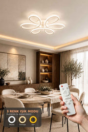 Star Beyaz Kumandalı 3 Renk Ledli Dimmerli Plafonyer Modern Ledli Avize