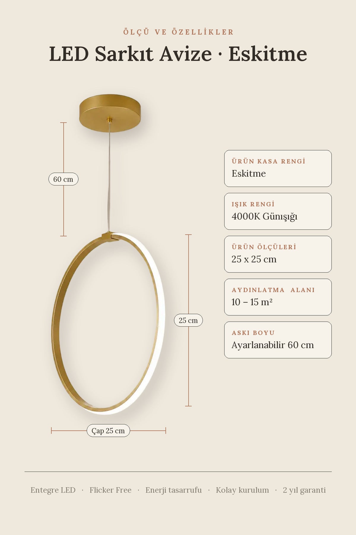 Rings Eskitme Tekli Sarkıt Led Günışığı Ultra Ledli Salon Mutfak Oda Hol Ledli Avize