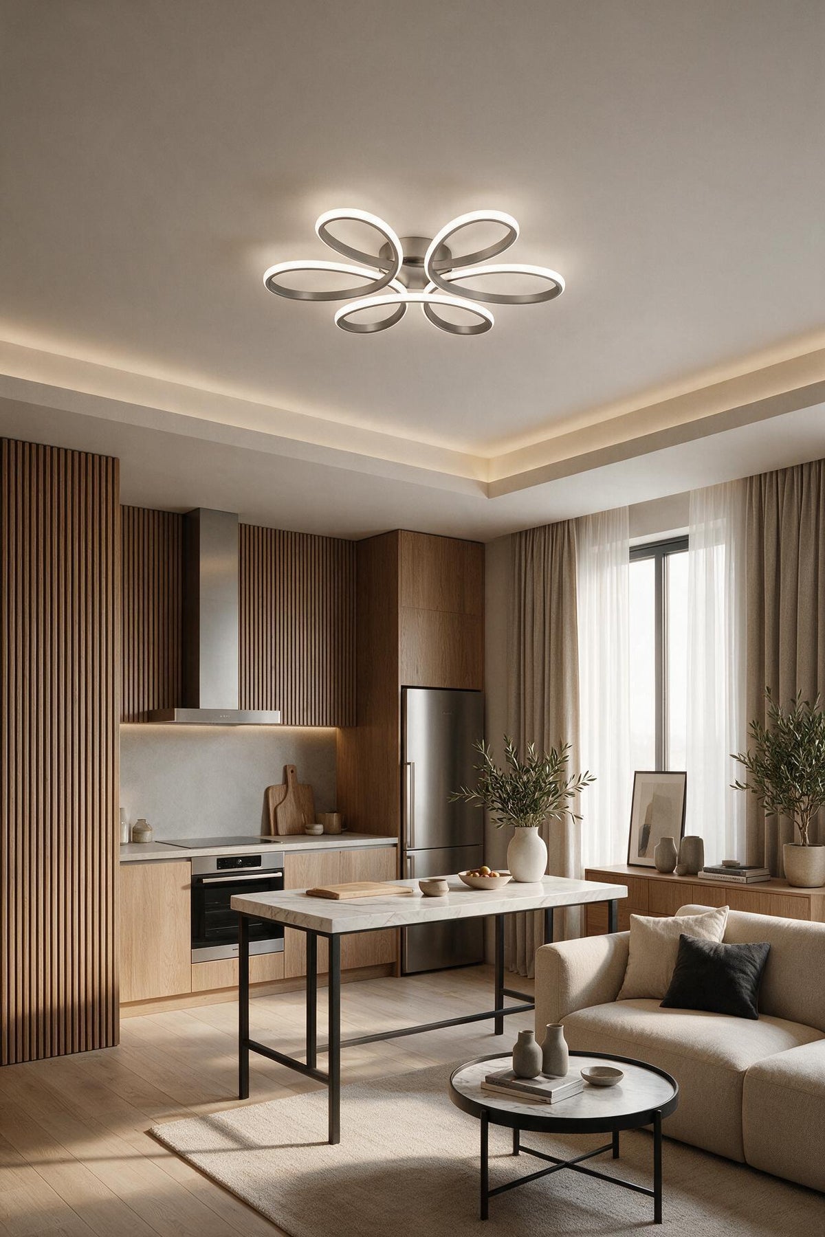 Linup Modern Gri Plafonyer Tavana Sıfır Beyaz Işık Salon Mutfak Yatak Odası Led Avize