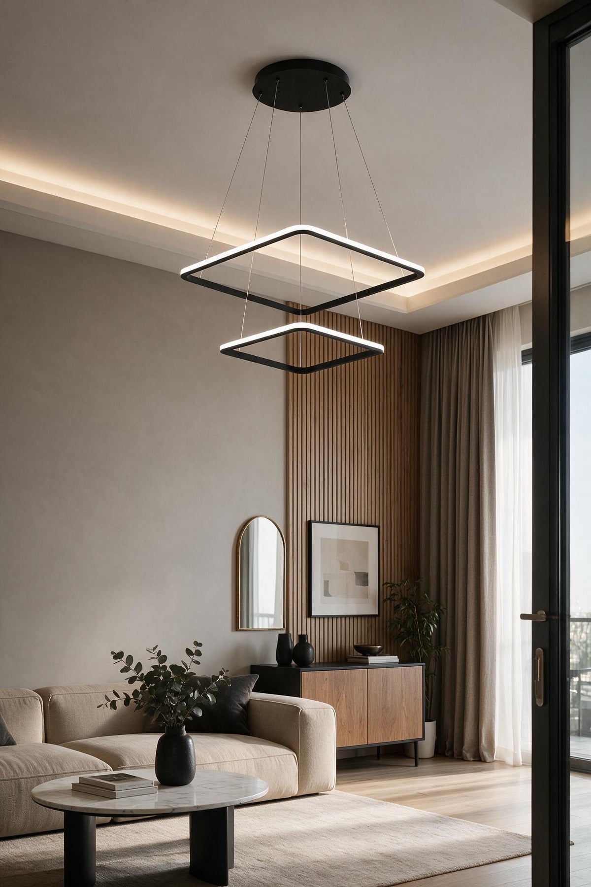 Maria Siyah Kare 3 Renk Ledli Avize Sarkık 2'Li Ledli Avize Modern Led Avize