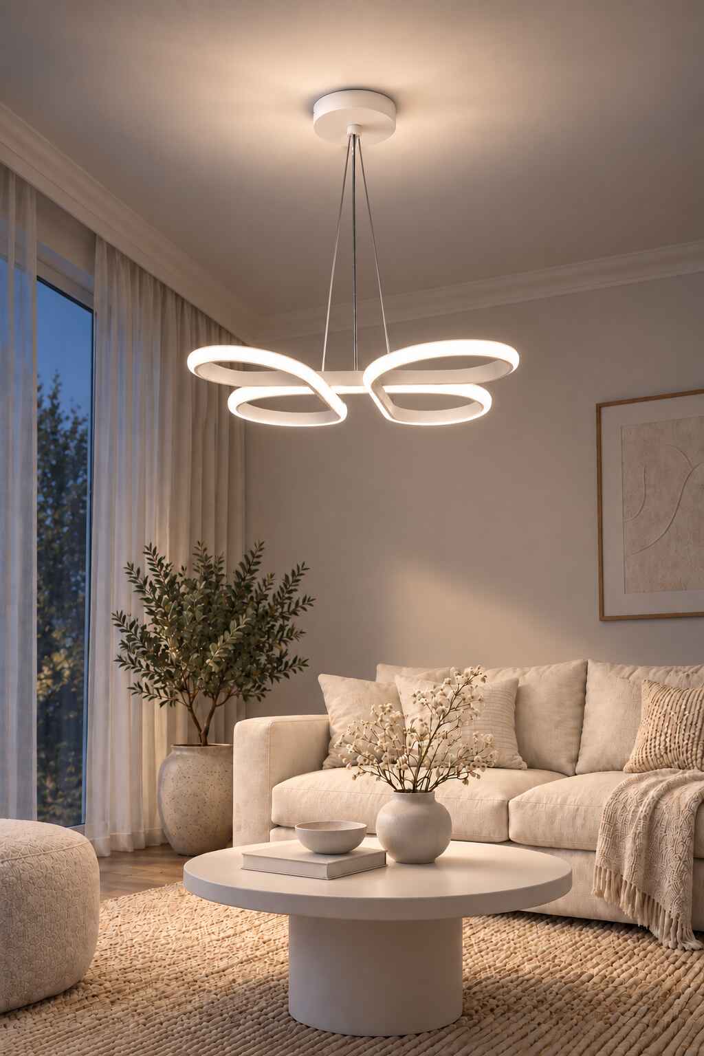 Bohem Beyaz Beyaz Ledli Sarkıt Modern Led Avize