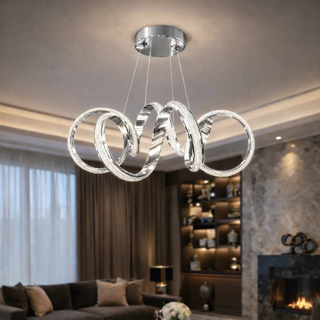 Parmas Lüks Cristalya Serisi Orjinal Krom Kaplamalı 3 Renk Ledli Sarkıt Ledli Avize Modern Led Avize-Çap 50 cm