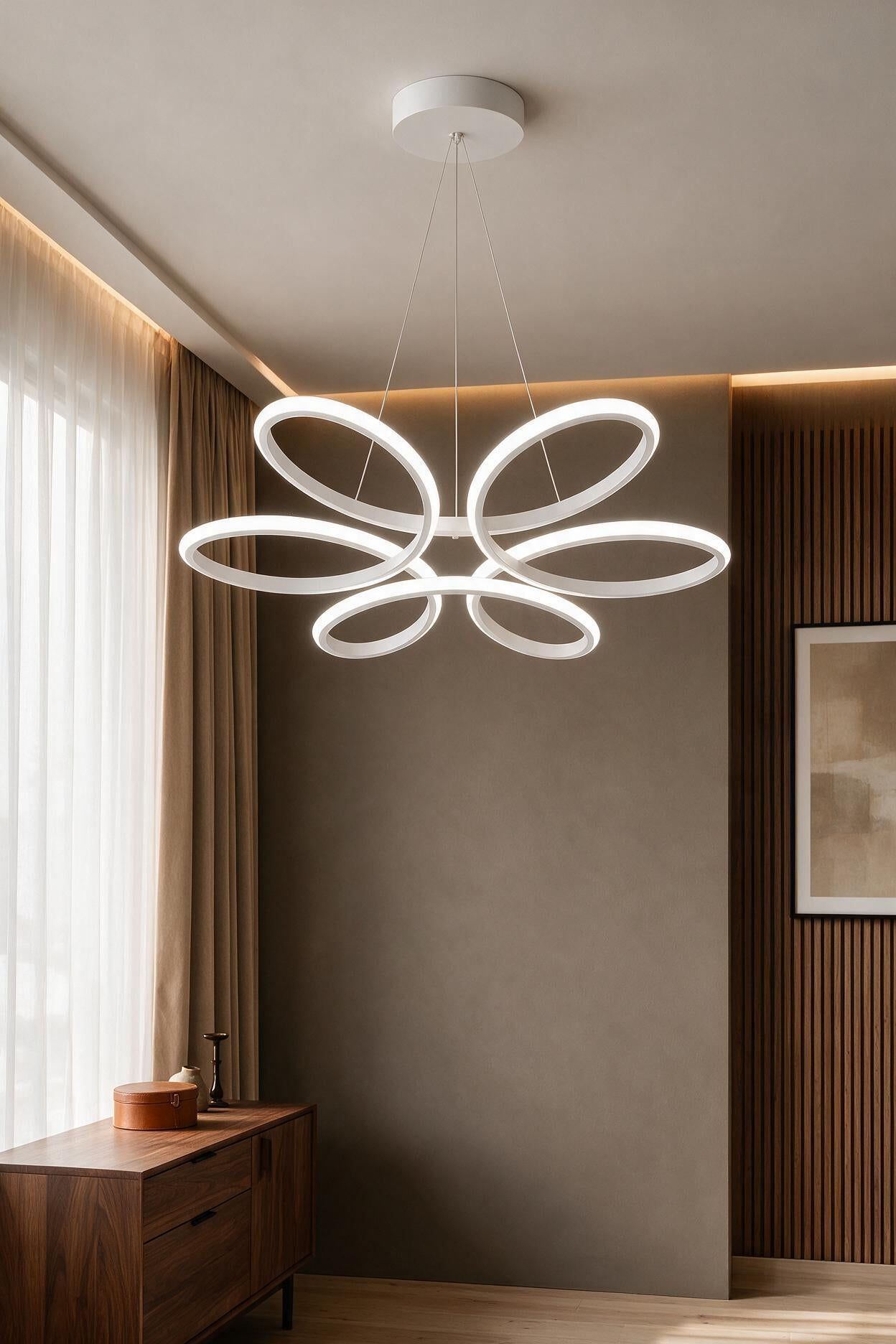 Nipul Beyaz Sarkıt Modern Ultra Süper 3 Renk Işıklı Ledli Avize