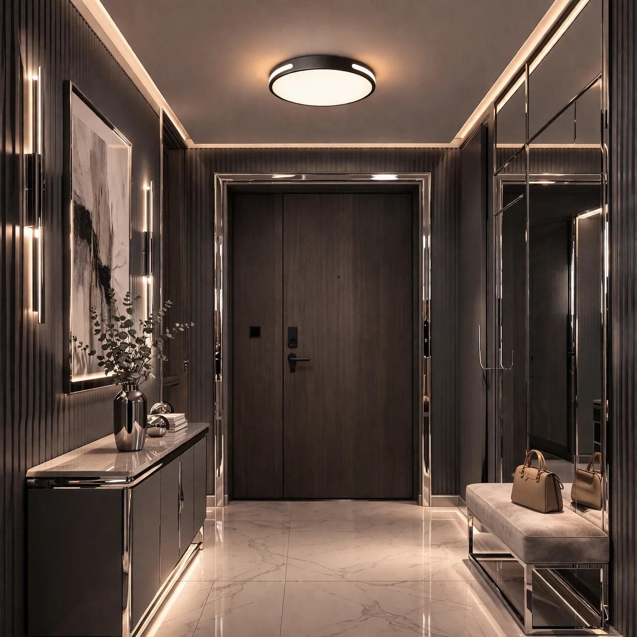 Vista Modern Siyah  26'Lık  Plafonyer 3 Renk Ledli Hol Antre Koridor Banyo Balkon Avizesi Ledli Avize Armatür - Çap 26 cm
