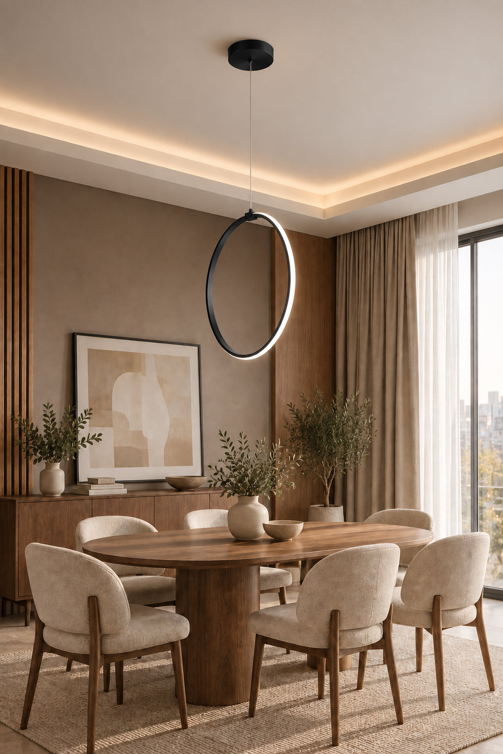 Rings Siyah Tekli Sarkıt Led Beyaz Işık Ultra Ledli Salon Mutfak Oda Hol Ledli Avize
