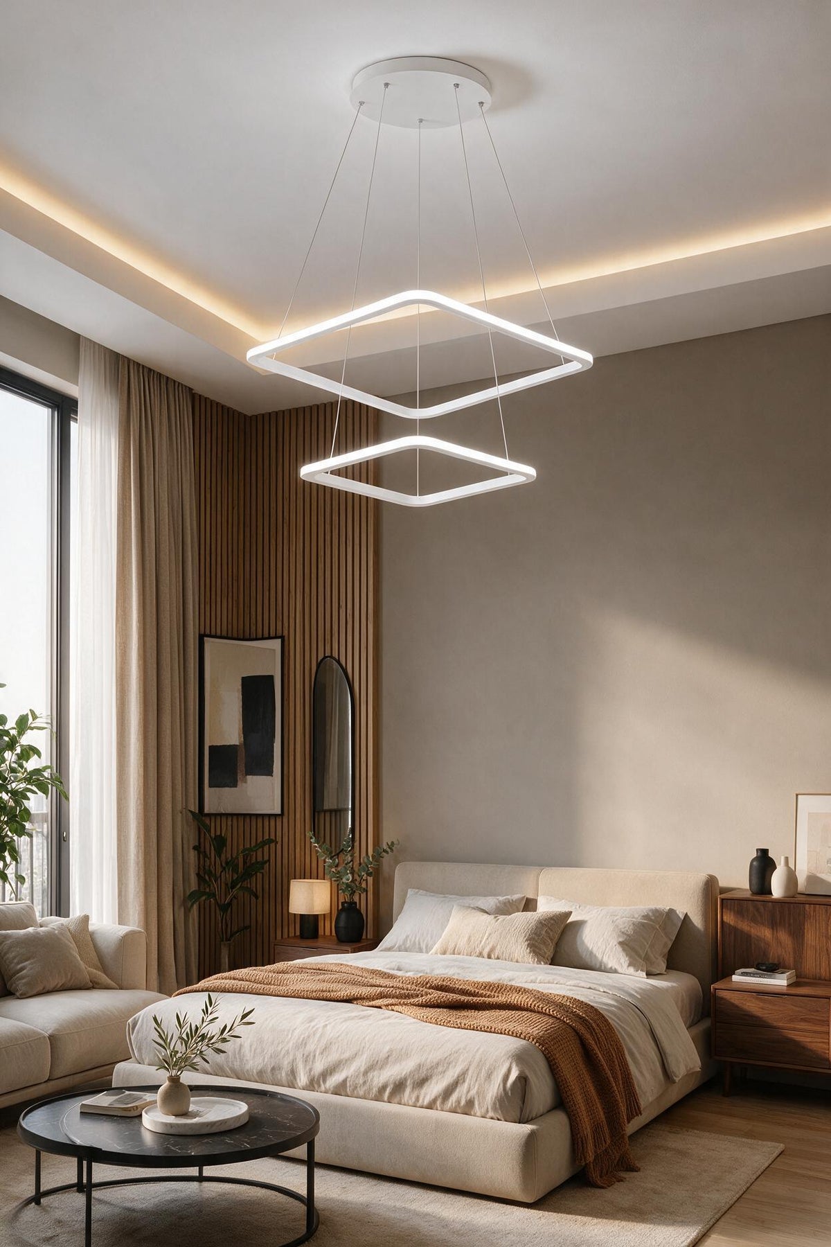 Maria Beyaz Kare 3 Renk Ledli Avize Sarkık 2'Li Ledli Avize Modern Led Avize