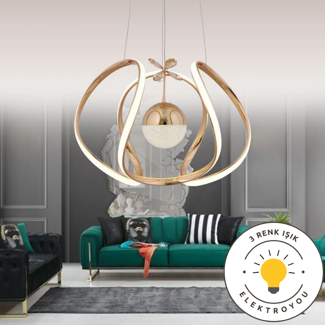 Glow Gold Kaplama 3 Renk Ledli Modern Özel Tasarım Sarkıt Led Avize