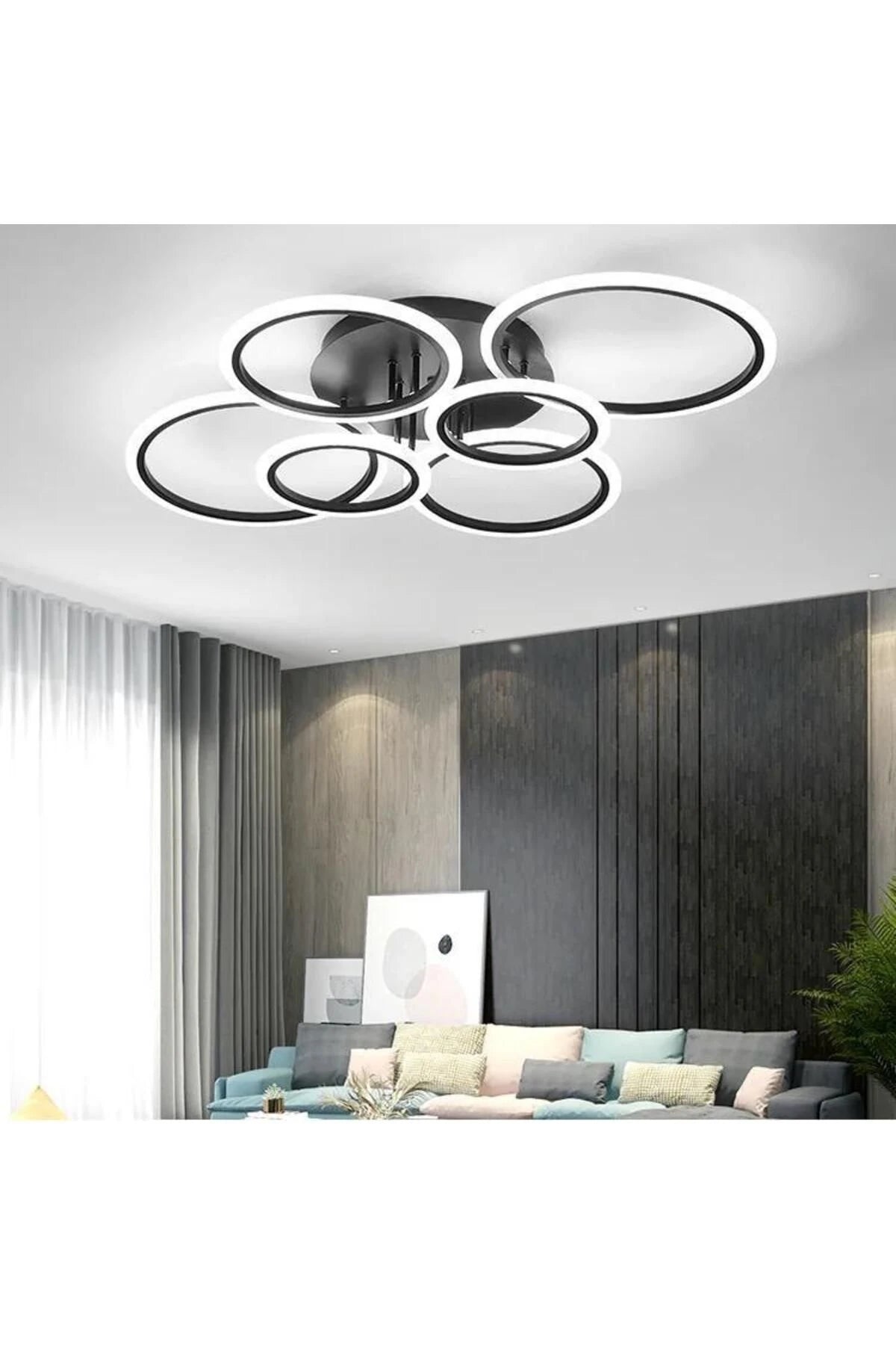 MS38005-6 Modern 3 Renk Ledli Mimari Tasarım Siyah Plafonyer Lüks  6'LI Ledli Avize