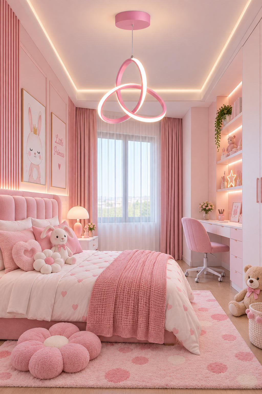 Asya Pembe Modern Ultra Beyaz Ledli Sarkıt Ledli Avize
