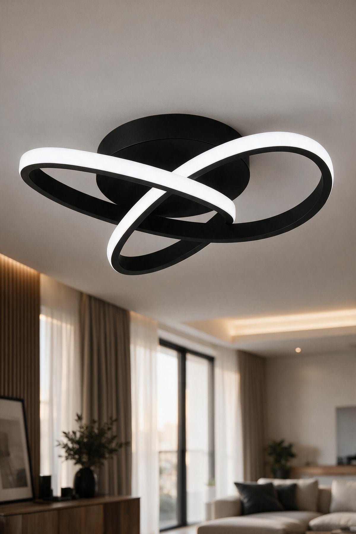 Elagans Siyah Modern Ultra Power Beyaz Ledli Plafonyer Tekli Ledli Avize
