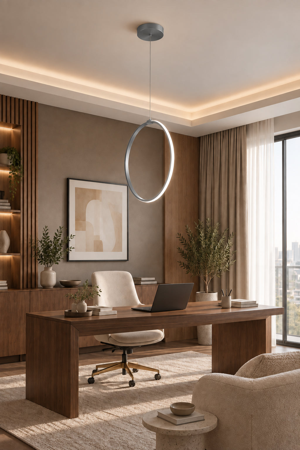 Rings Gri Tekli Sarkıt Led Günışığı Ultra Ledli Salon Mutfak Oda Hol Ledli Avize