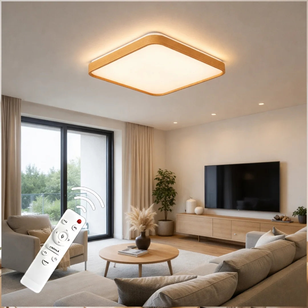 Teos 50'lik Meşe Ahşap Desenli Uzaktan Kumandalı Plafonyer 3 Renk Ledli Avize Çap - 50 cm