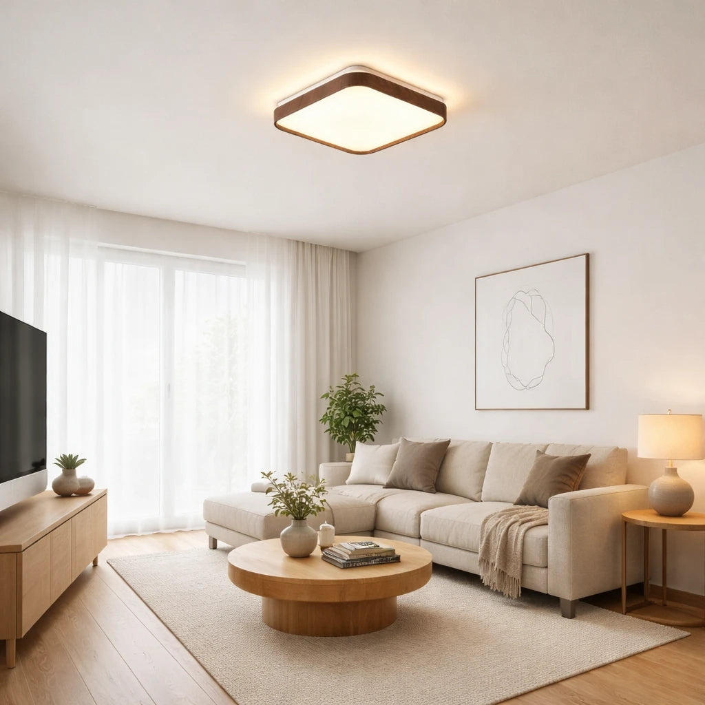 Teos 40'Lık Koyu Ceviz Ahşap Desenli Uzaktan Kumandalı Plafonyer 3 Renk Ledli Avize Çap - 40 cm
