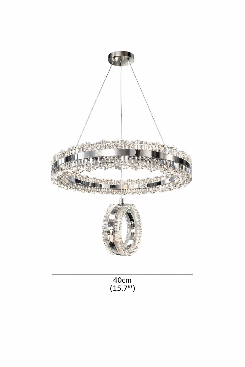 Zerafet Lüks Krom Kaplamalı Çift Yönlü Aydınlatmalı Kumandalı Dimmerli 3 Renk Ledli Avize Led Avize- Çap 40 cm