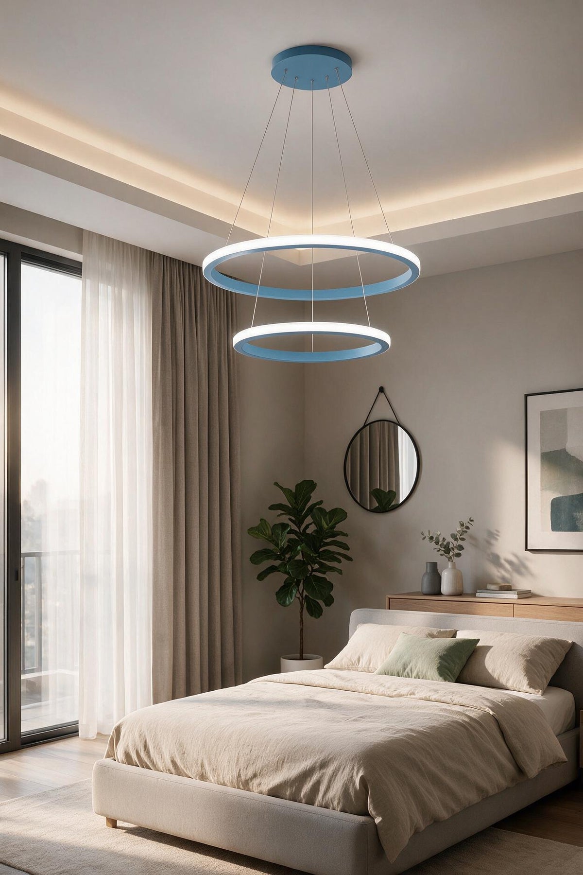 Robin 2 'li Mavi Sarkıt Beyaz Ledli Modern Led Avize