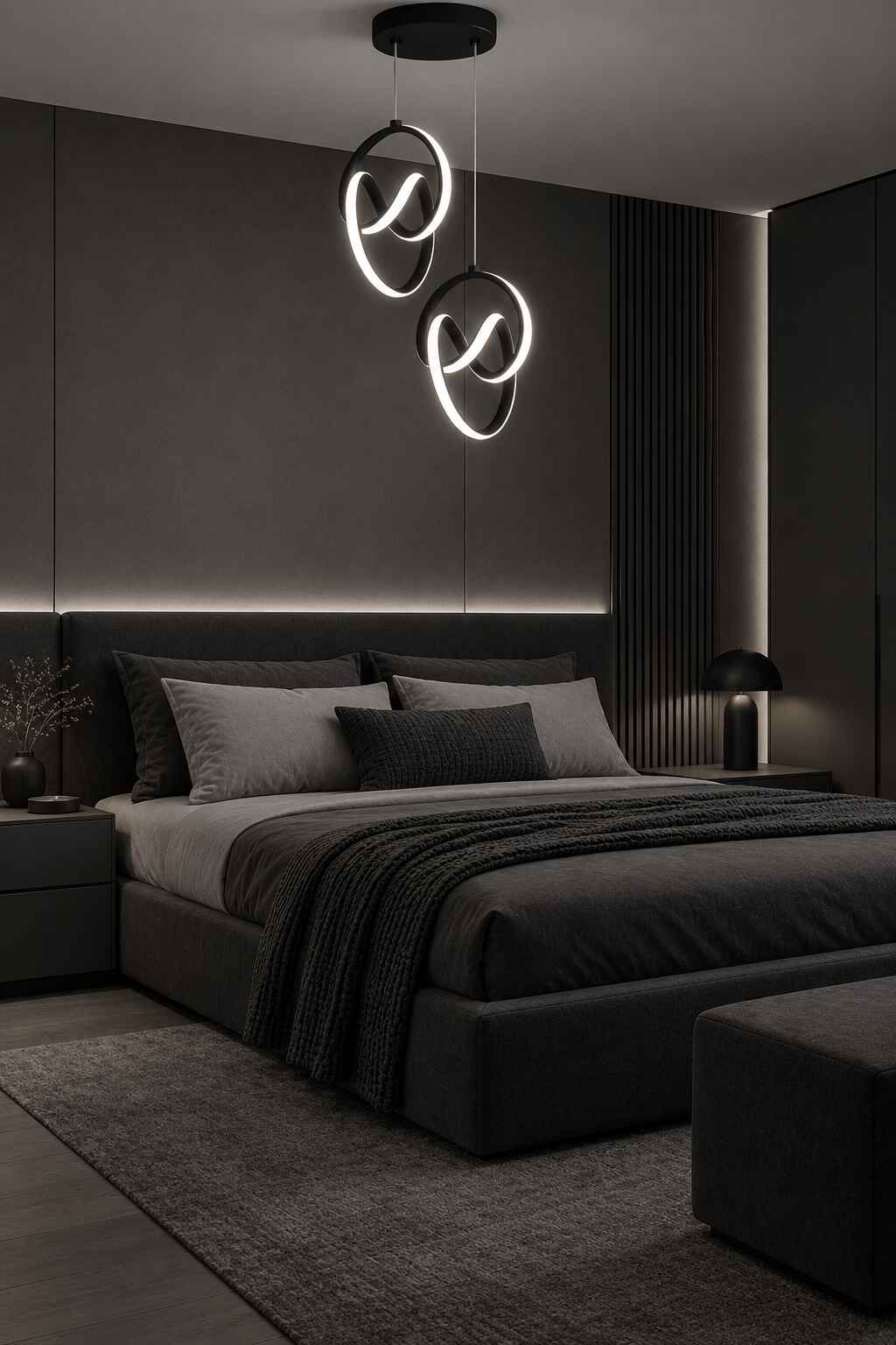 Trend 2'Li Siyah Sarkık Power Beyaz Ledli Avize Modern Led Avize