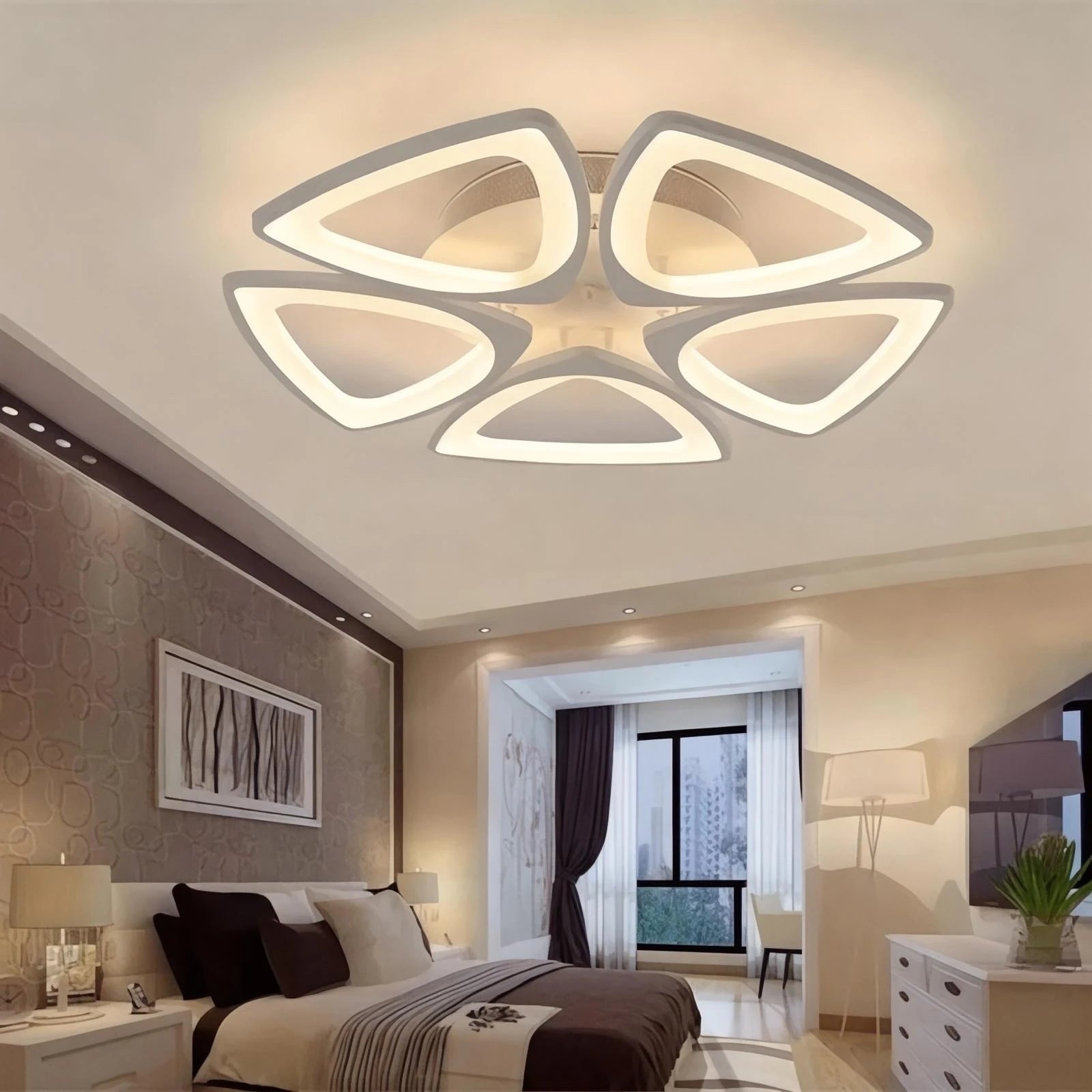 MS55005-5 Beyaz 3 Renk Ledli Plafonyer Lüks Modern 5'li Avize Ledli Avize