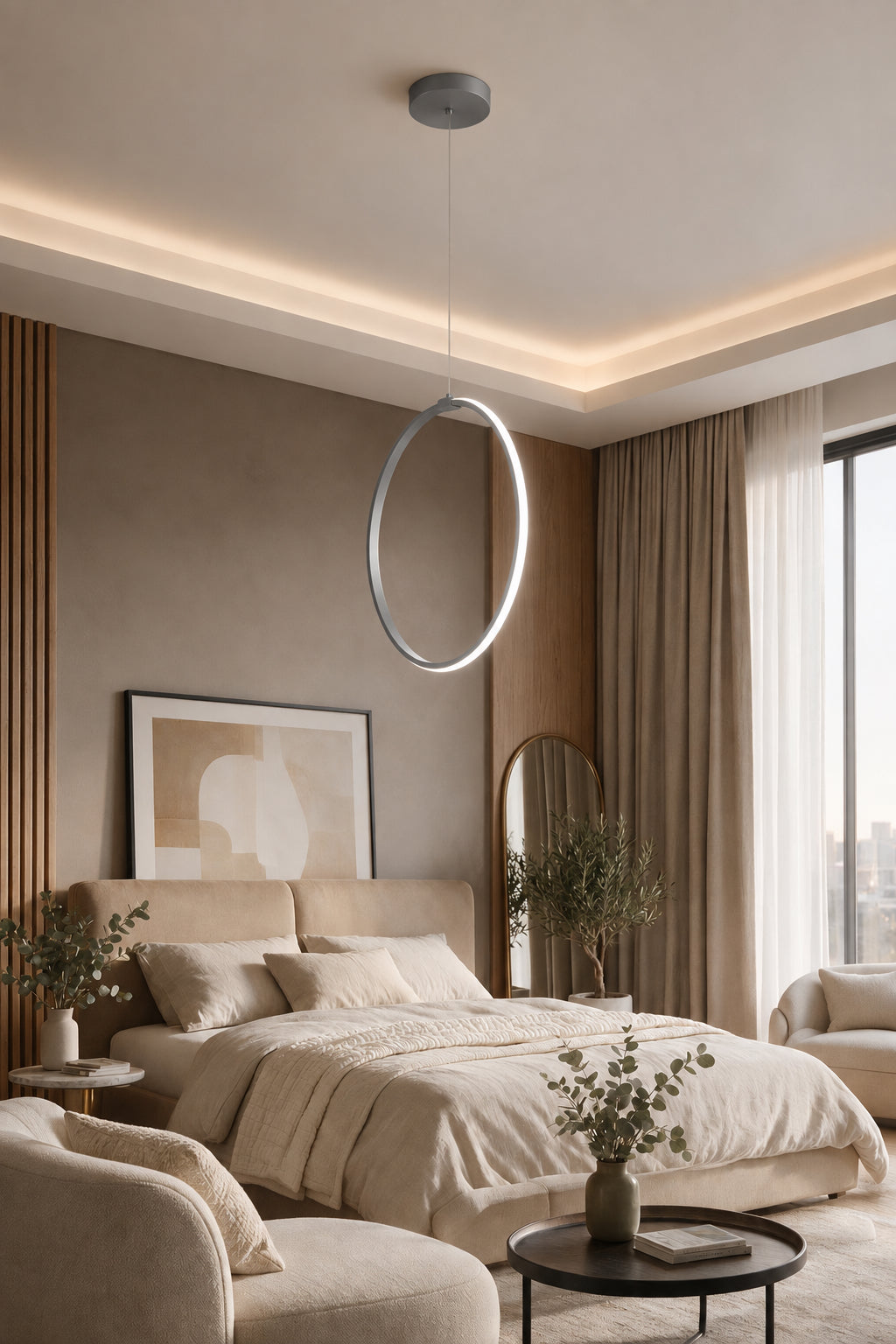 Rings Gri Tekli Sarkıt Led Beyaz Işık Ultra Ledli Salon Mutfak Oda Hol Ledli Avize