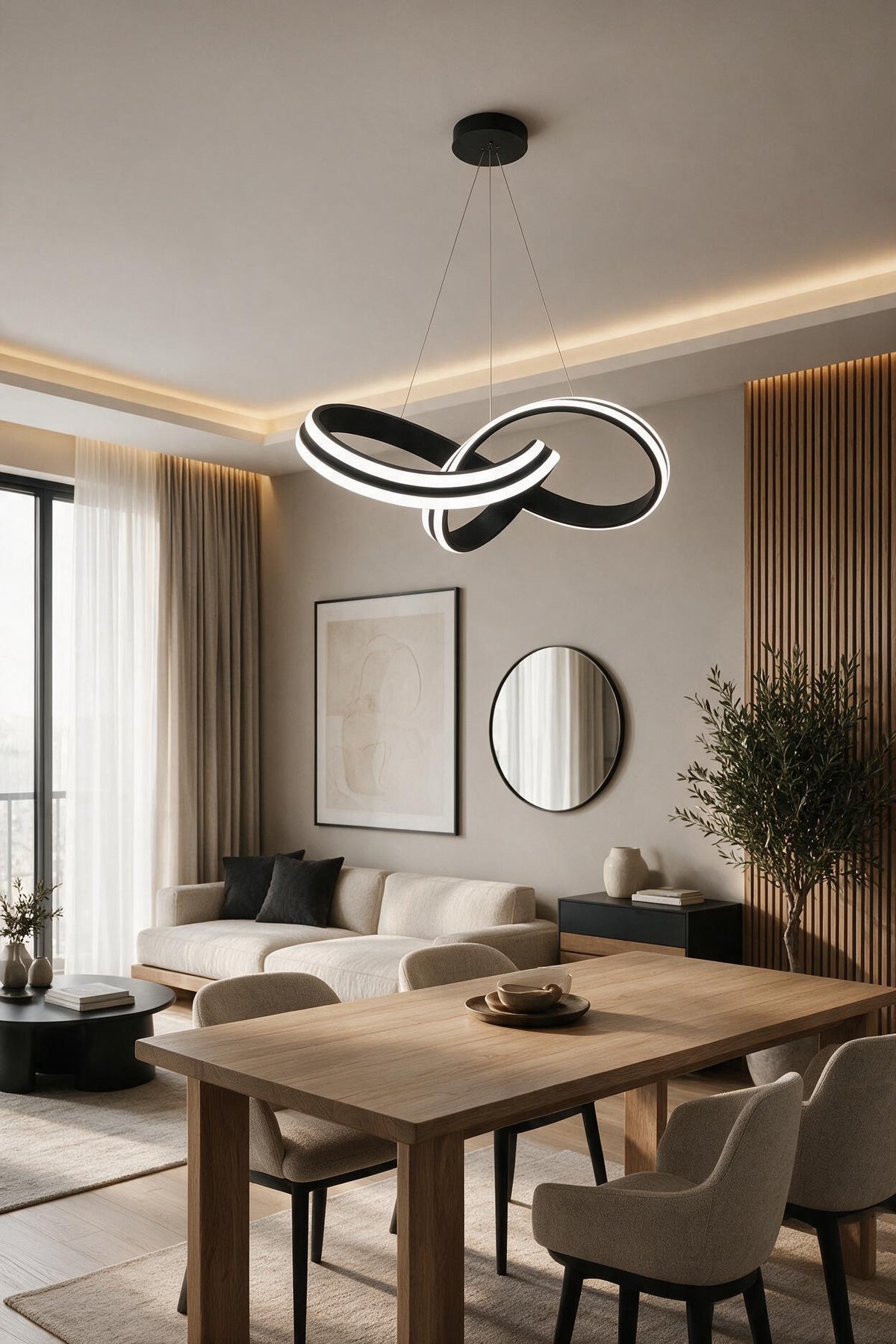 Astera Siyah Kumandalı 3 Renk Ledli Modern Özel Tasarım Sarkıt Led Avize