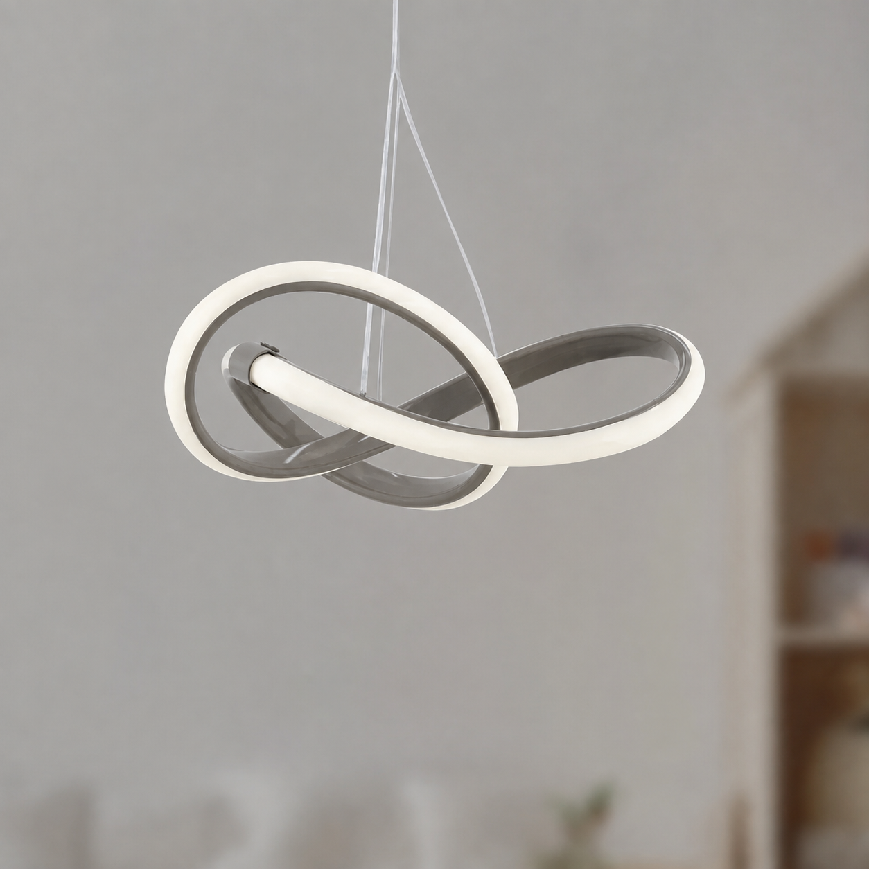 Modern Bonna Tekli Gri Sarkıt Led Beyaz Işık Power Ledli Salon Mutfak Oda Hol Ledli Avize