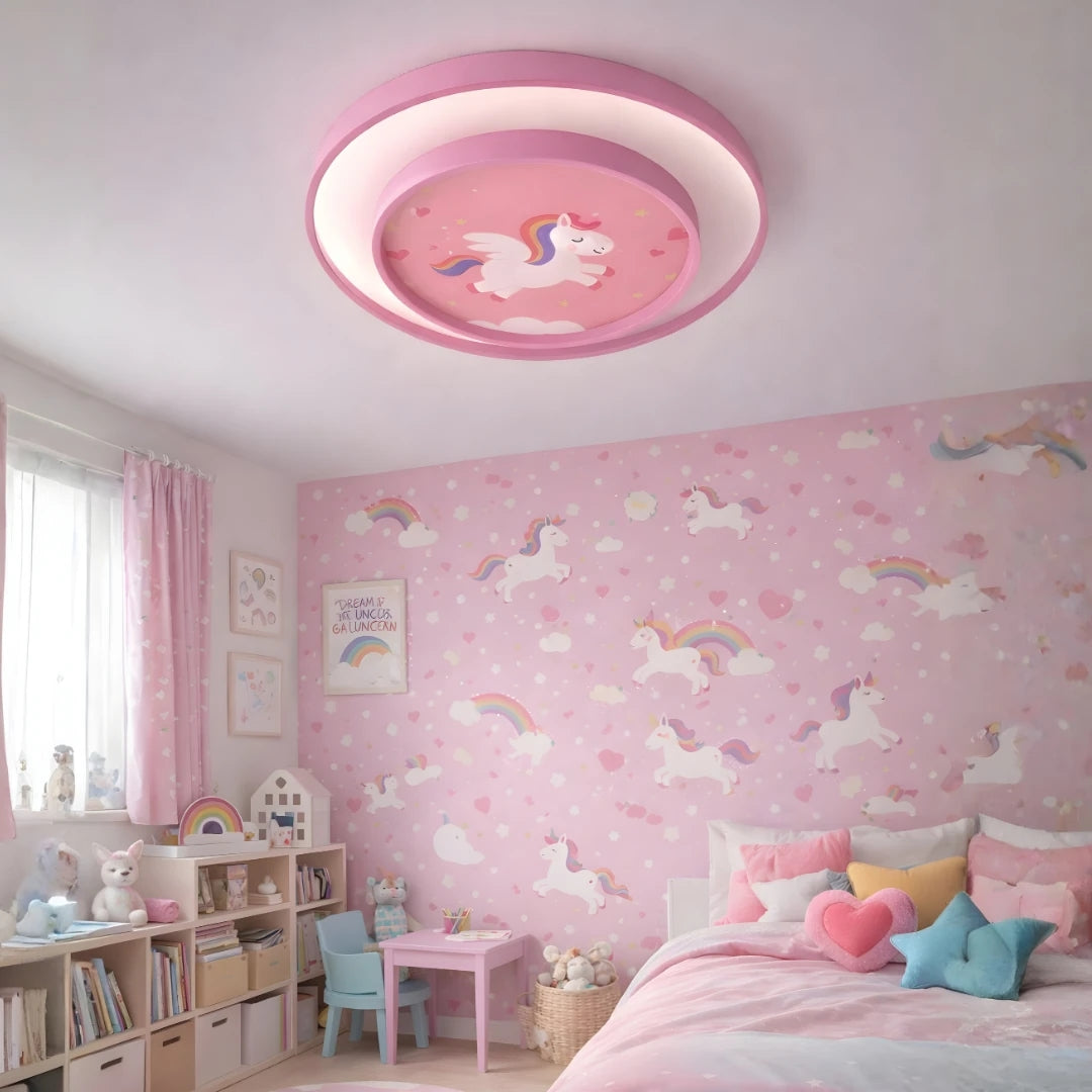 Unicorn 50'LIK 2 Katlı Modern Tasarım Uzaktan Kumandalı Dimmerli Gece Modlu 3 Renk Ledli Plafonyer Ledli Avize Çoçuk Odası Avizesi-Çap 50 Cm