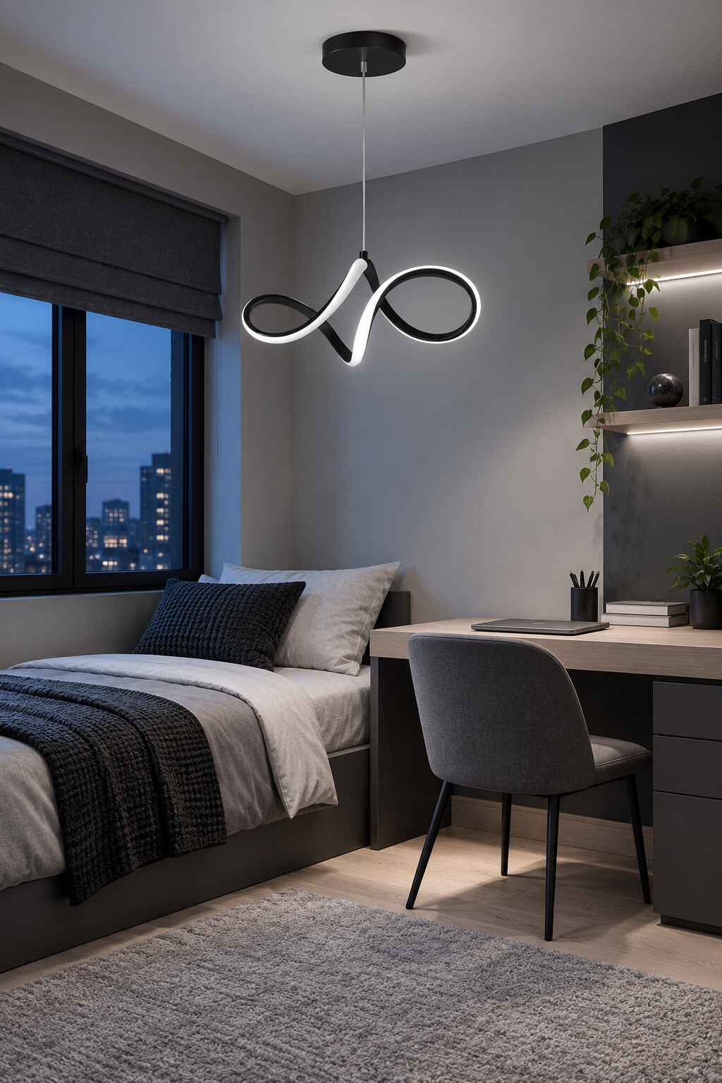 Casabella Mimari Tasarım Siyah Sarkık Modern Ultra Power Beyaz Ledli Avize
