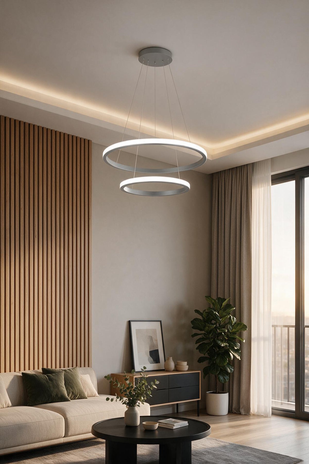 Robin Gri 2'li Beyaz Ledli Modern Avize