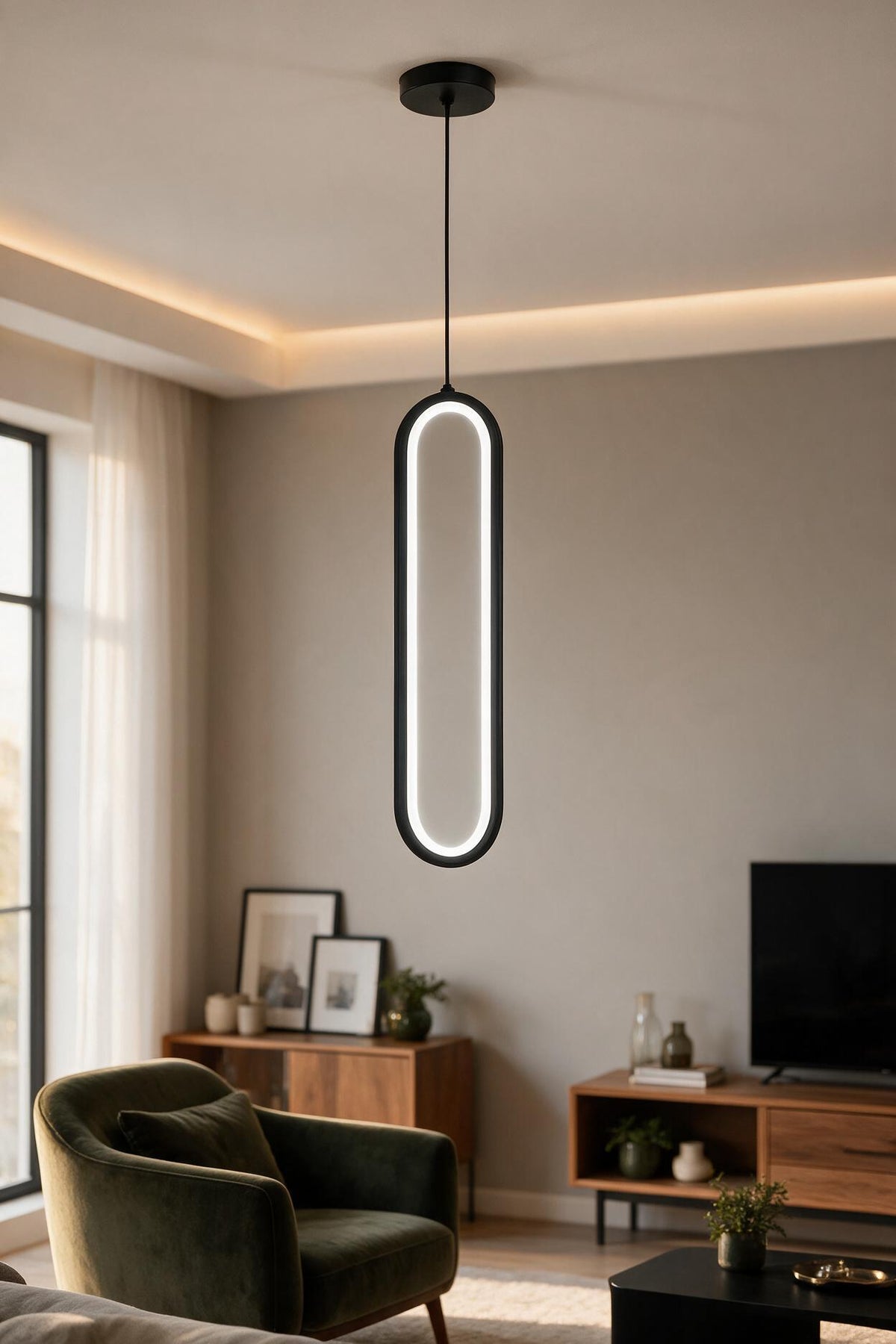 Ovis Siyah Beyaz Işık Ledli Modern Sarkıt Led Avize